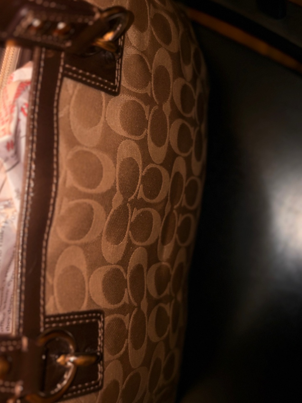 Coach Signature Penelope khaki & brown shoulder Bag f19043 like new - Picture 7 of 13